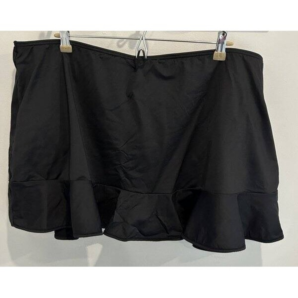 Land End Plus Size Ruffle Hem Mini Swim Skirt Black Built in Liner Size 24W